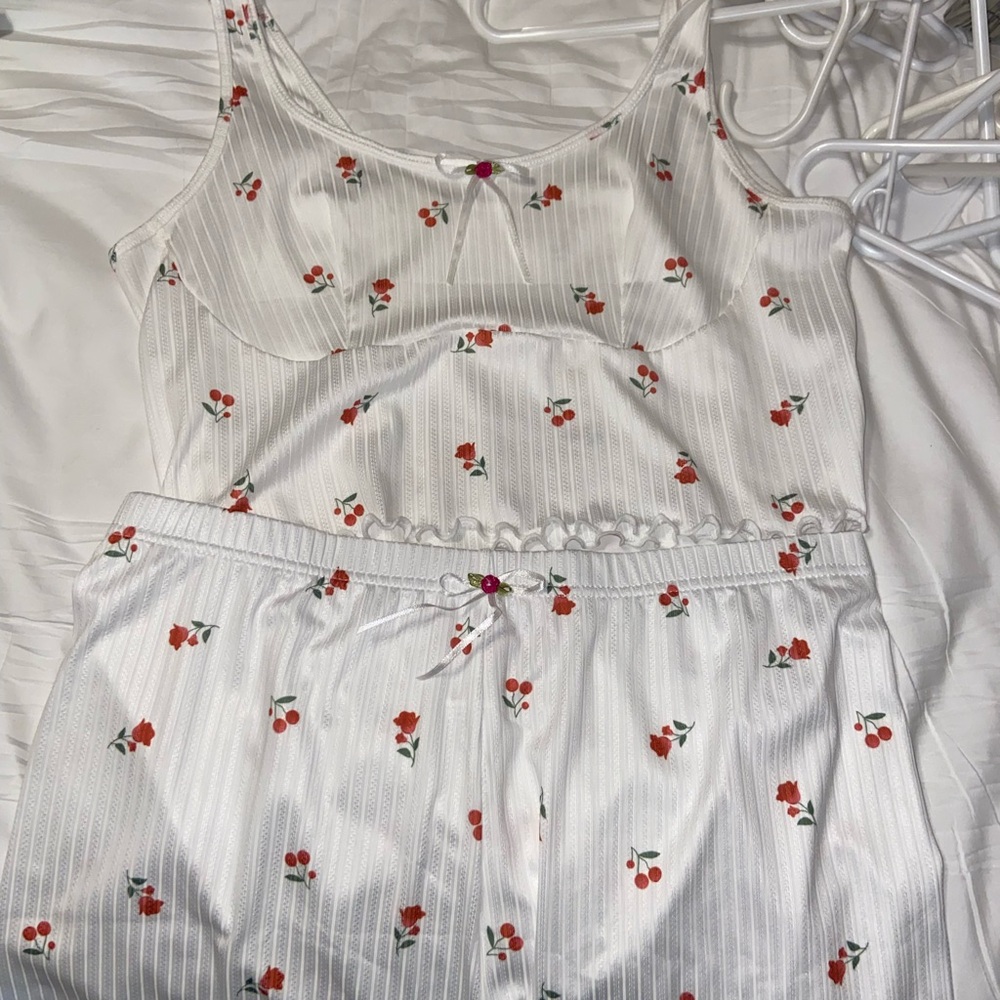 Cherry Print White Sleepwear Set